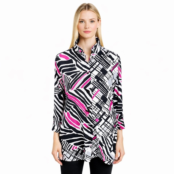 Ali Miles Tops - Ali Miles Abstract striped tunic top Wire Collar Artsy Chic A-Line Whimsy Size M